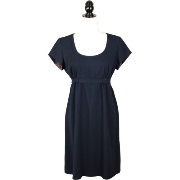Vintage Navy Blue Eaton Dress Small Short Sleeve Empire Waist NYE Outfit D17 - Picture 1 of 12